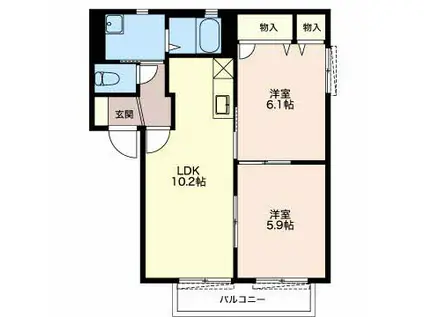 ブレシアスヒルⅡ(2LDK/2階)の間取り写真