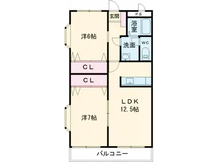 グランドカメリア・Ⅰ(2LDK/2階)の間取り写真
