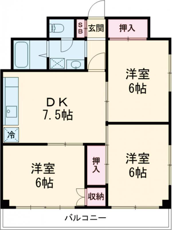 氏家マンション(3DK/4階)の間取り写真