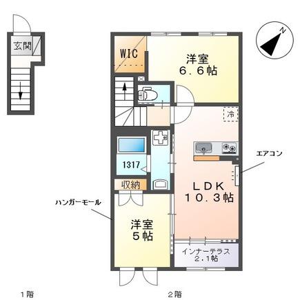 グリーンヒルⅡ(2LDK/2階)の間取り写真
