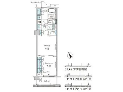 パークアクシス駒込HILLTOP(2LDK/5階)の間取り写真