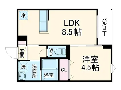 小田急電鉄江ノ島線 南林間駅 徒歩7分 3階建 築1年(1LDK/2階)の間取り写真