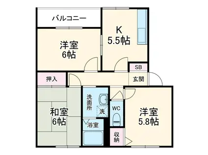 サザンヒルズ港南台H棟(3K/2階)の間取り写真