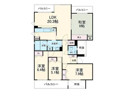ハイツ東戸塚2 B棟(4LDK/5階)の間取り写真