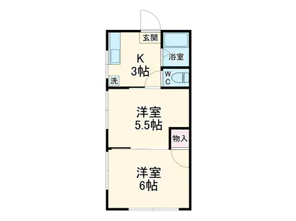 衣笠ハイツ(2K/2階)の間取り写真