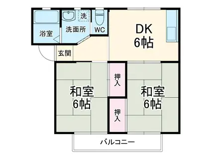 リバティ・マサル(2DK/2階)の間取り写真