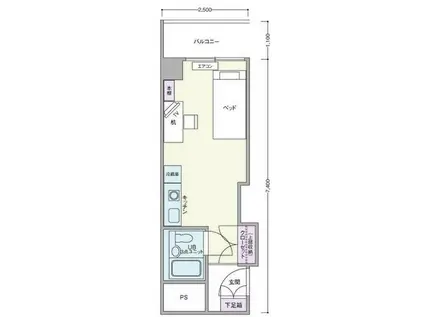 カルムイン西長堀(ワンルーム/2階)の間取り写真