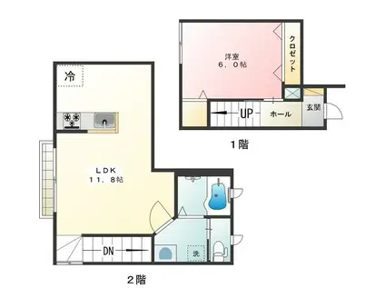 シャンブルピエーリオ(1LDK/1階)の間取り写真