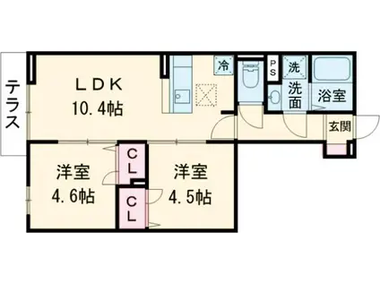 セレスティア南花畑Ⅲ(2LDK/1階)の間取り写真
