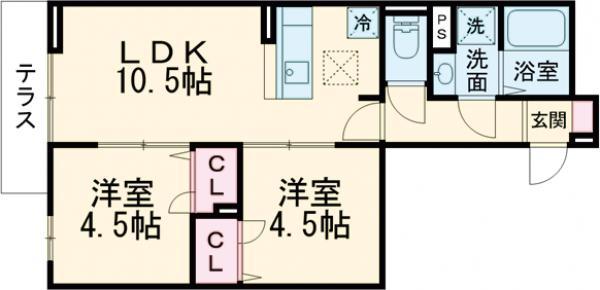 セレスティア南花畑Ⅲ(2LDK/1階)の間取り写真