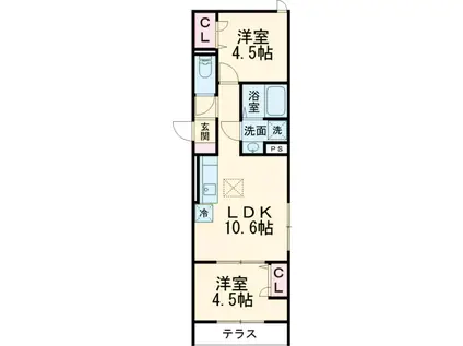 セレスティア南花畑Ⅲ(2LDK/1階)の間取り写真