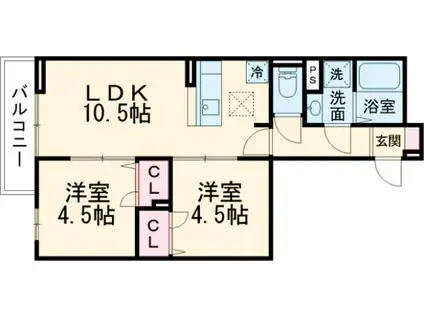 セレスティア南花畑Ⅲ(2LDK/2階)の間取り写真