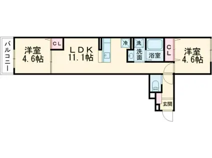 セレスティア南花畑Ⅲ(2LDK/2階)の間取り写真