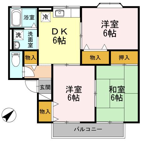 マウントⅤ2(3DK/1階)の間取り写真