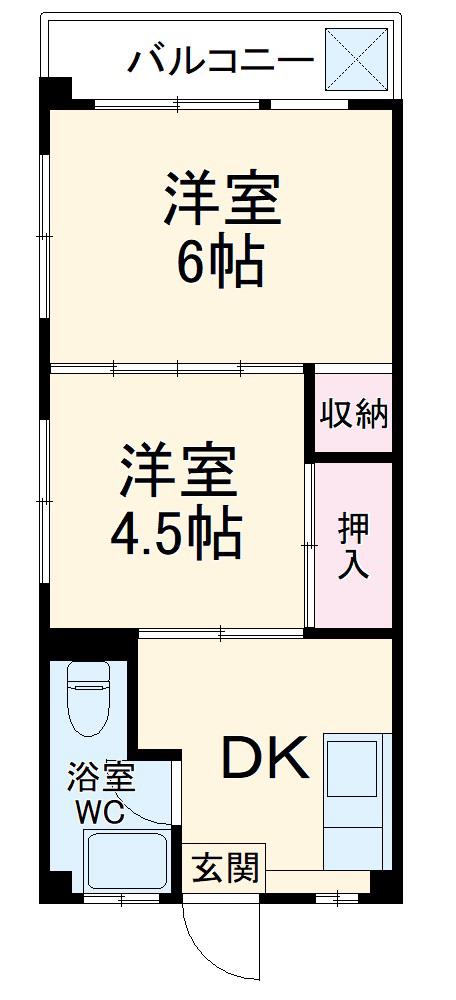 富士マンション(2K/4階)の間取り写真