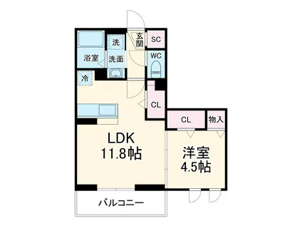 ユートリⅢ(1LDK/2階)の間取り写真
