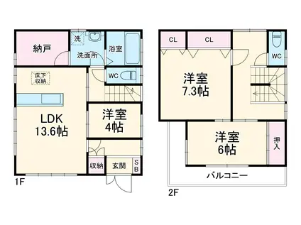 横浜線 淵野辺駅 徒歩19分 2階建 築24年(3SLDK)の間取り写真
