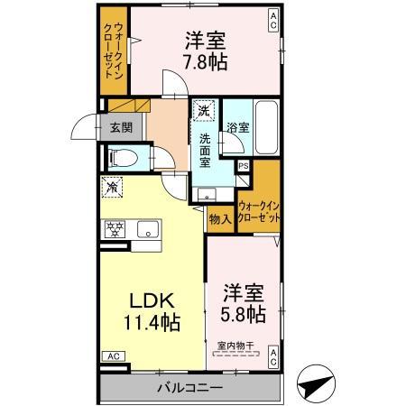 トリシアYH Ⅱ(2LDK/2階)の間取り写真