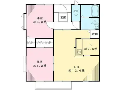 ユイマールエフF棟(2LDK/2階)の間取り写真