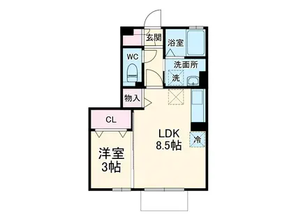 レセンテ紫峰ヶ丘 B棟(1LDK/2階)の間取り写真