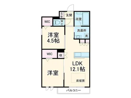 クレスコート岸町(2LDK/1階)の間取り写真