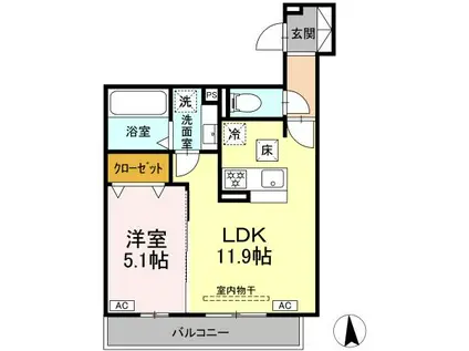 AMABILE(1LDK/1階)の間取り写真