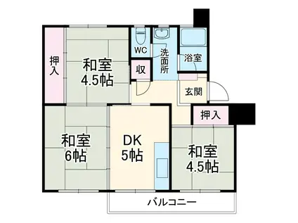 丸子南団地8号棟(3DK/3階)の間取り写真