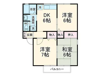 サウスメゾンB(3DK/1階)の間取り写真