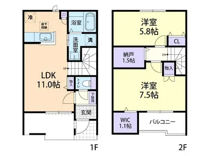 ティアコートG A(2LDK/1階)の間取り写真