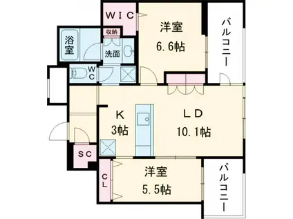 アイランドシティオーシャン&フォレストタワーレジデンスEAS(2LDK/26階)の間取り写真