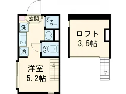 ハーモニーテラス富士見台Ⅲ(ワンルーム/2階)の間取り写真