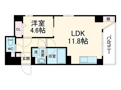 パールコートⅡ(1K/6階)の間取り写真