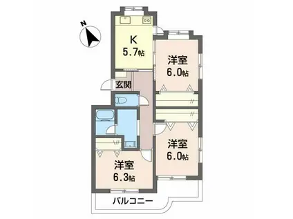ハイツサンスカイ(3K/4階)の間取り写真