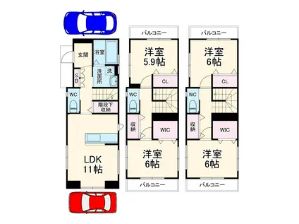 東武鉄道東上線 高坂駅 徒歩4分 3階建 築1年(4LDK)の間取り写真