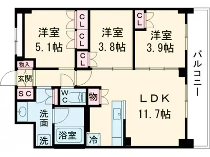 グランカーサ瑞江(3LDK/3階)の間取り写真
