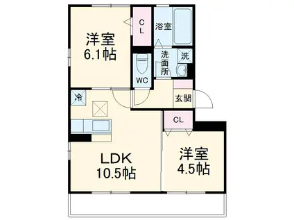ジェルベーラ湘南(2LDK/3階)の間取り写真