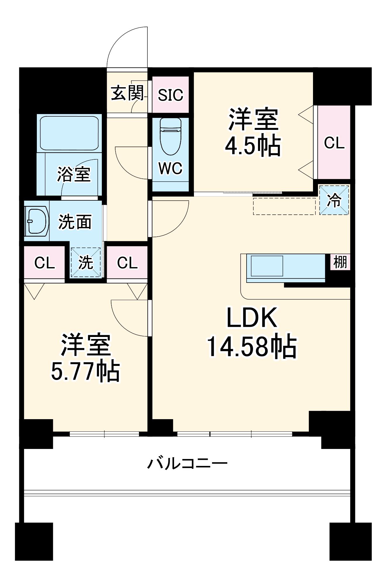 カルム小西V(2LDK/6階)の間取り写真