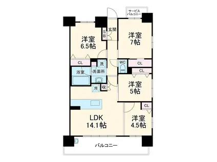 ハルモシティ(4LDK/12階)の間取り写真