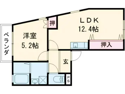 ハイツ糀屋2(1DK/4階)の間取り写真