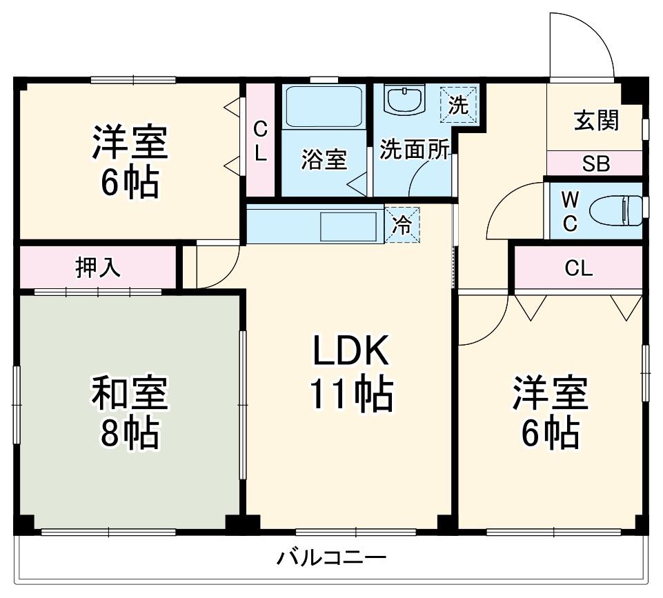 マーベラス栄和 B棟(3LDK/4階)の間取り写真