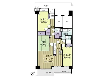 ハイホーム稲毛チェリーヒルズ(3LDK/2階)の間取り写真