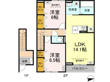 オリエンタルドエル Ⅰ(2LDK/2階)の間取り写真