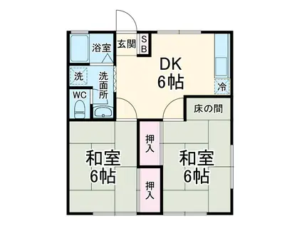 カントリーライフⅠ(2DK/2階)の間取り写真