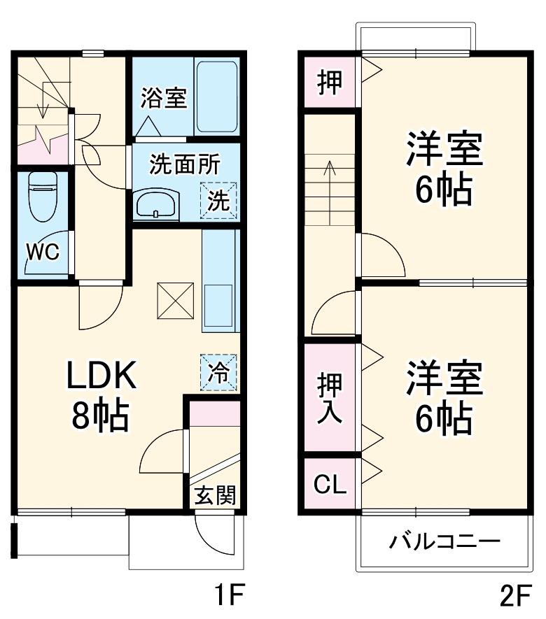 プラムヒルB(2DK)の間取り写真
