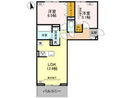 プレミアムメゾン高崎飯塚町Ⅱ(2LDK/2階)の間取り写真