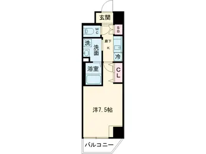 ユリカロゼ五反野Ⅲ(1K/2階)の間取り写真