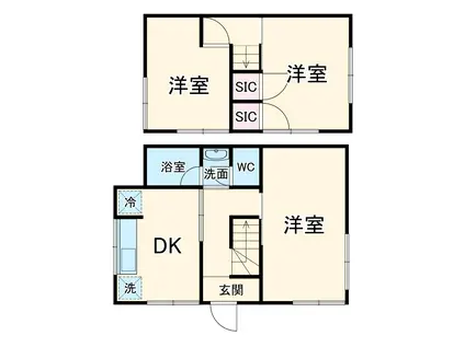 小田急電鉄小田原線 本厚木駅 バス乗車時間:1分 山際バス停で下車 徒歩36分 2階建 築53年(3DK)の間取り写真