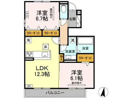 エコール(2LDK/1階)の間取り写真