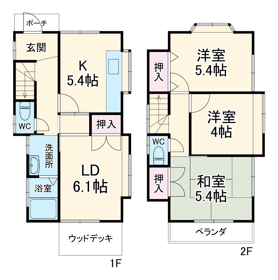 相模鉄道本線 海老名駅 バス乗車時間:10分 大谷小学校バス停で下車 徒歩2分 2階建 築33年(3LDK)の間取り写真