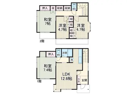 東武伊勢崎・大師線 越谷駅 徒歩23分 2階建 築39年(4LDK)の間取り写真